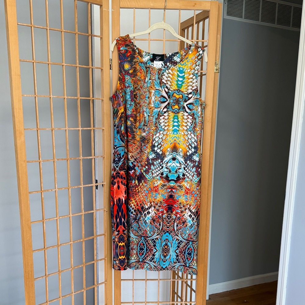 Colorful Abstract Print Midi Sheath/Dress